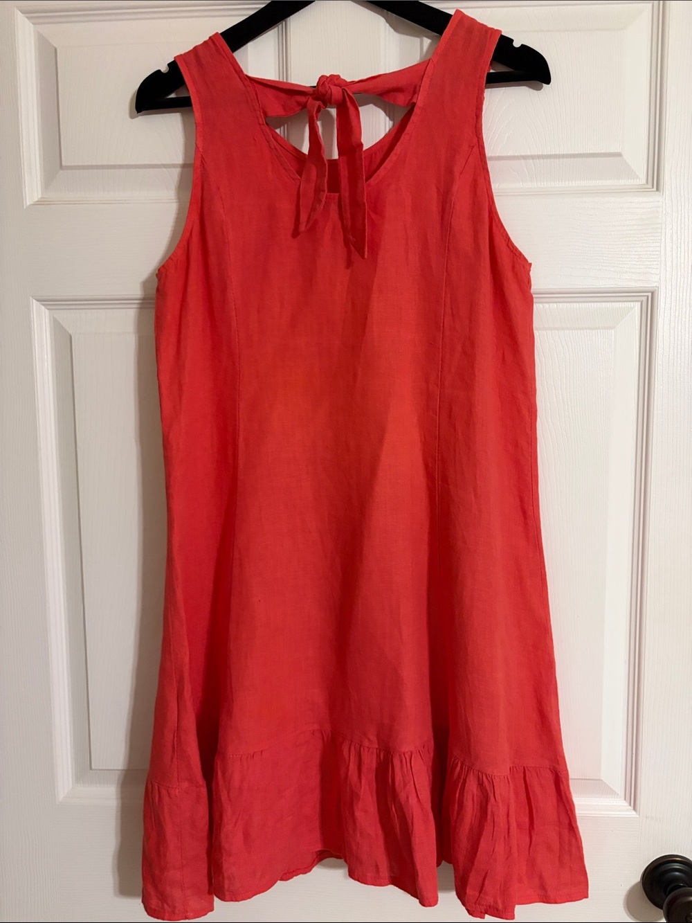 Terzo Millennio Italy 100% Linen Sleeveless Flounce Hem Dress - Coral - Size M - Picture 5 of 6